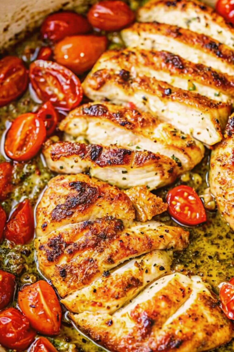 Creamy Pesto Chicken with Roasted Tomatoes