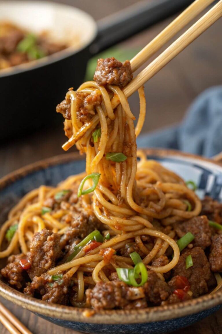 Mongolian Ground Beef Noodles Recipe