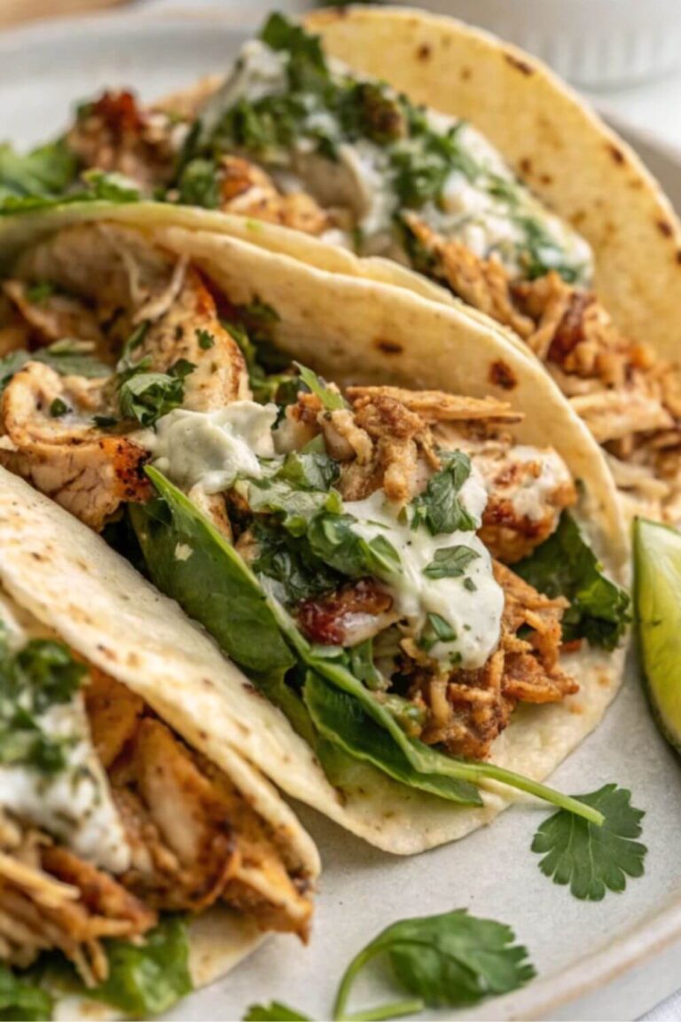 Shredded Chicken Tacos with Creamy Chimichurri Sauce