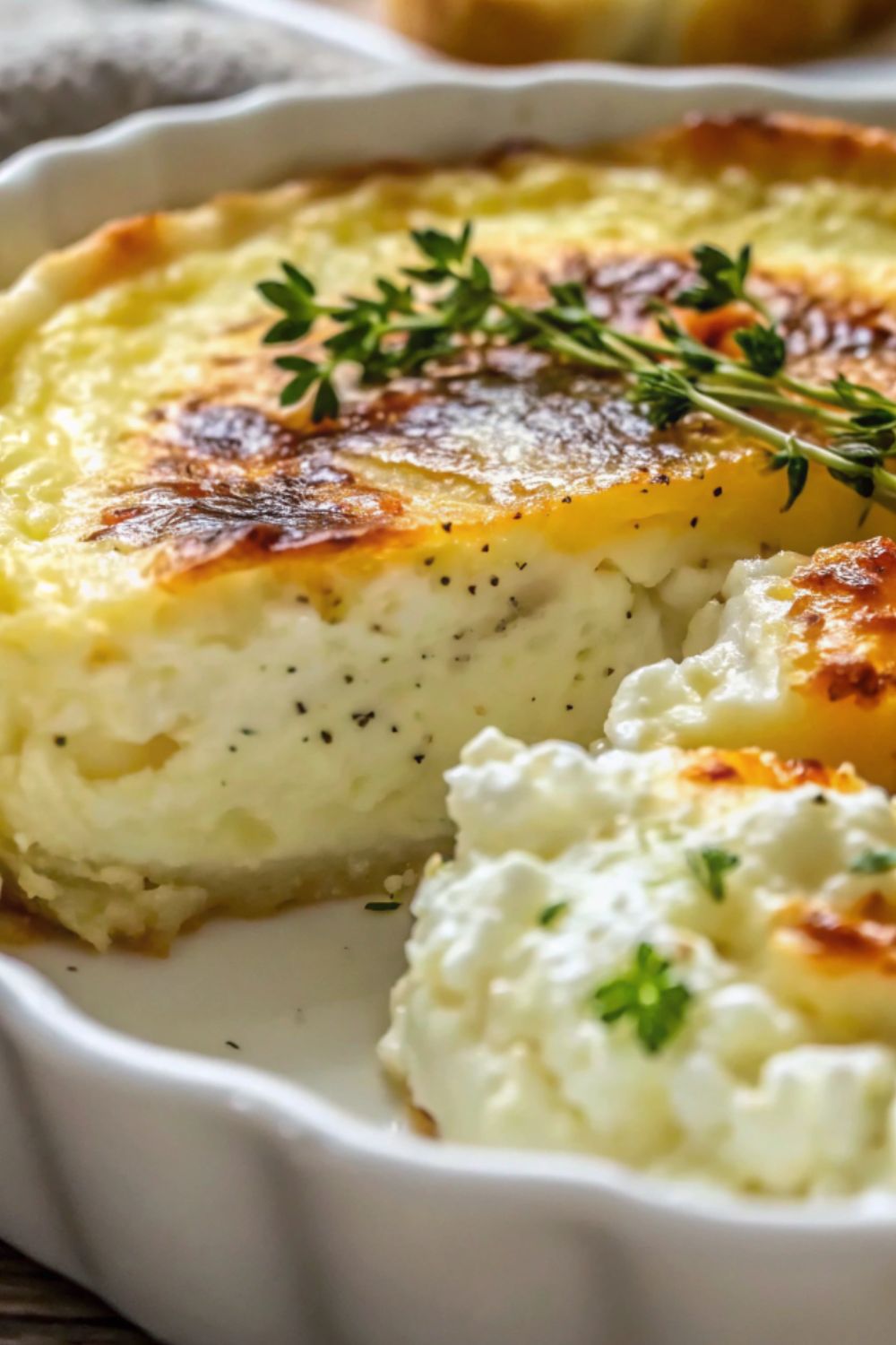 Baked cottage cheese eggs in a dish.
