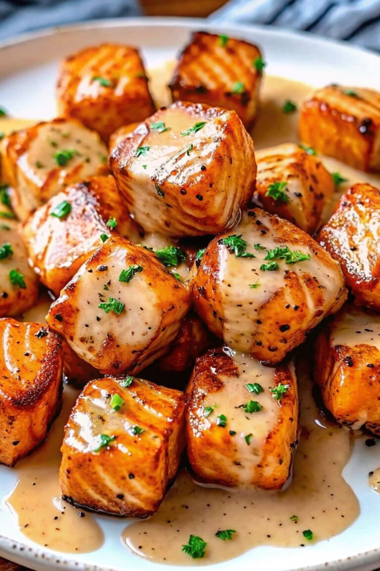 A plate of crispy salmon bites with bang bang sauce.