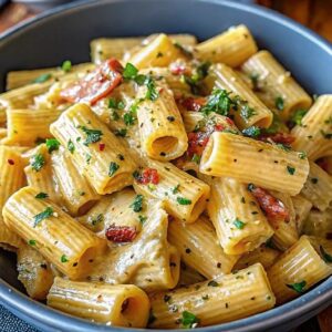 Bowl of creamy ricotta chicken pasta.