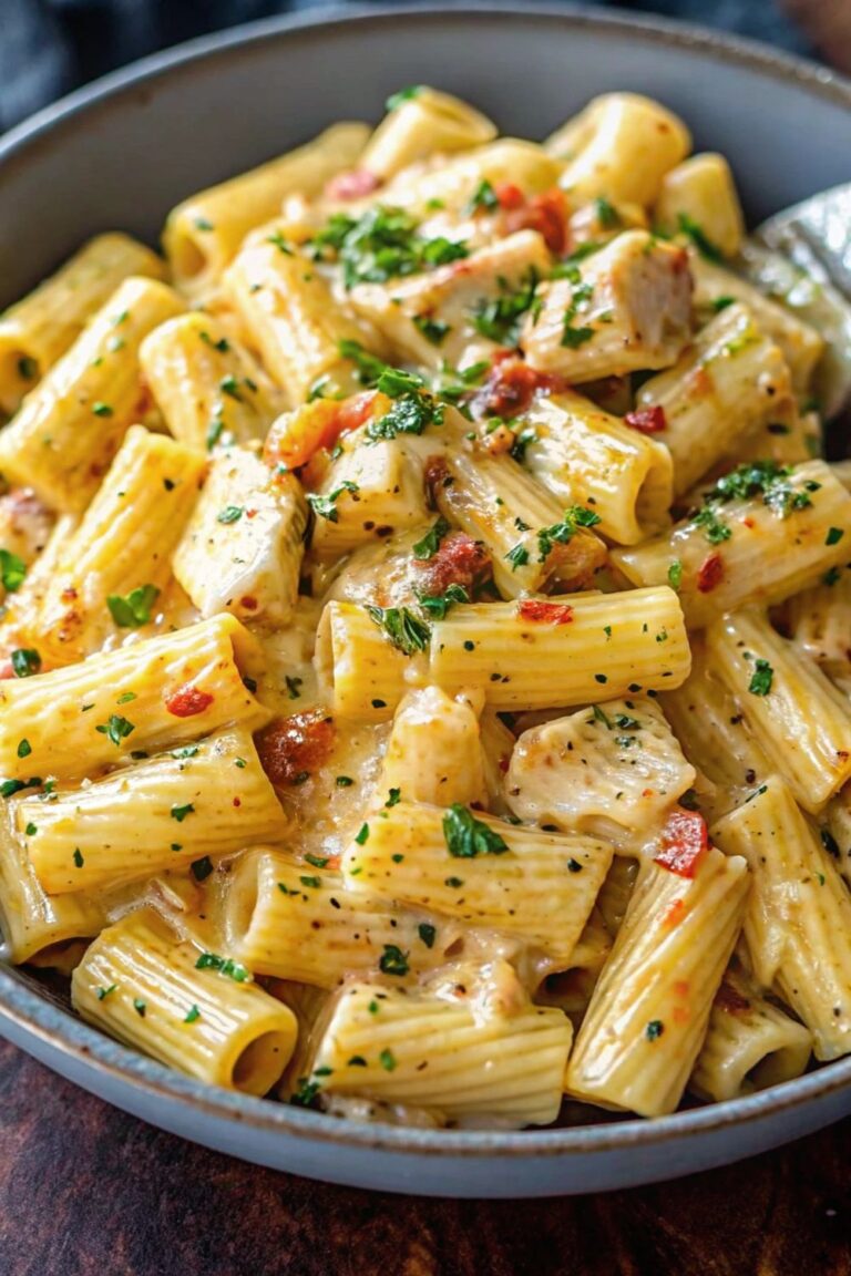 Bowl of creamy ricotta chicken pasta.