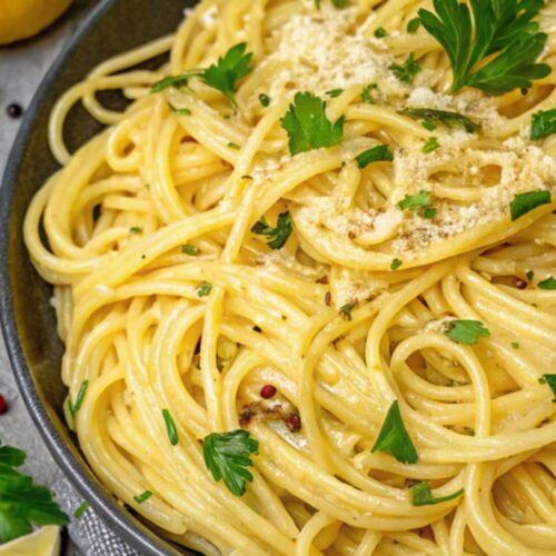 Spaghetti in a lemon pasta sauce.