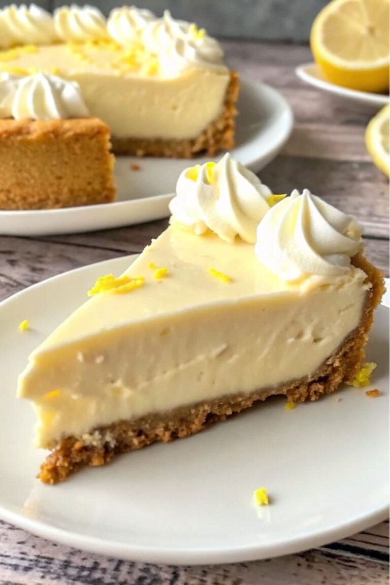 Slice of lemon pie with whipped cream on top and lemon zest garnish.