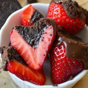 Strawberries with oreo chocolate truffle filling.