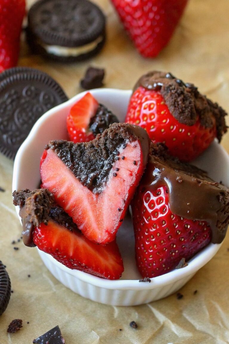 Strawberries with oreo chocolate truffle filling.